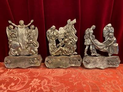Stations Of The Cross style Art Nouveau  en Bronze Silver Plated, Belgium 20th Century