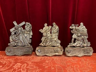 Stations Of The Cross style Art Nouveau  en Bronze Silver Plated, Belgium 20th Century