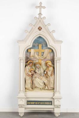 Large Series Stations Of The Cross. style Gothic - Style en Plaster polychrome, Belgium  19 th century