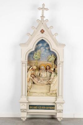 Large Series Stations Of The Cross. style Gothic - Style en Plaster polychrome, Belgium  19 th century