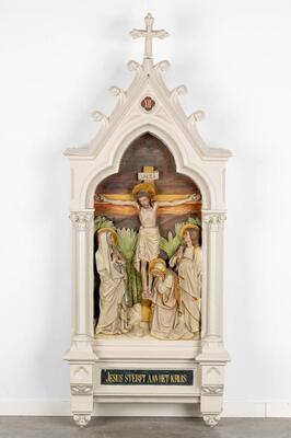 Large Series Stations Of The Cross. style Gothic - Style en Plaster polychrome, Belgium  19 th century