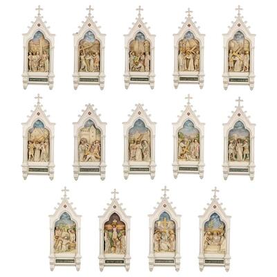 14 Gothic - Style Large Series Stations Of The Cross Complete With All Crosses & Pinakels