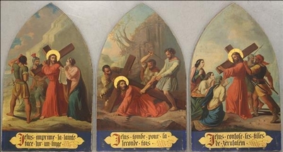 Stations Of The Cross  style Gothic - style en HAND-PAINTED ON CANVAS, France 19th century