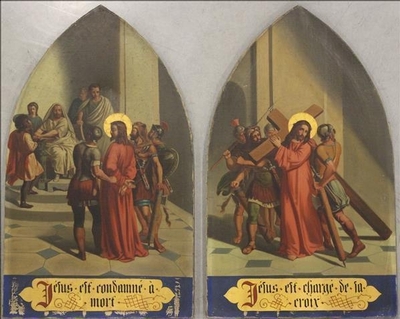 Stations Of The Cross  style Gothic - style en HAND-PAINTED ON CANVAS, France 19th century