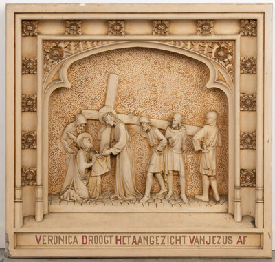 Stations Of The Cross  style Gothic - Style en Plaster, Belgium  19 th century