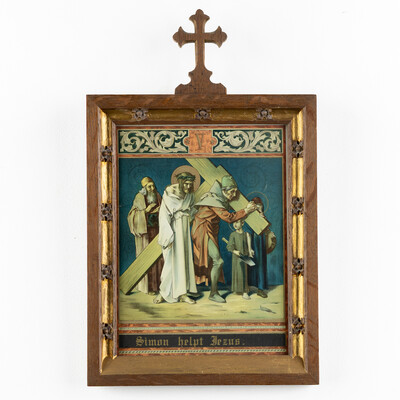Stations Of The Cross  style Gothic - Style en Printed / Wooden Frames, Belgium 19 th century