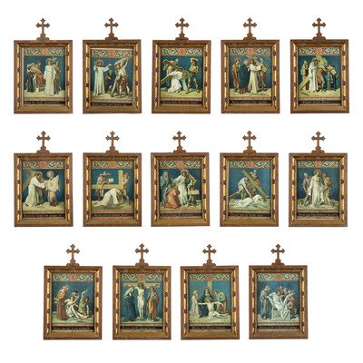 Stations Of The Cross  style Gothic - Style en Printed / Wooden Frames, Belgium 19 th century