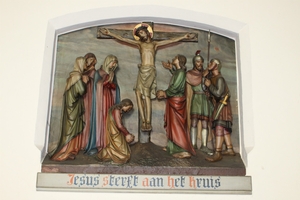 Stations Of The Cross. style Gothic - Style en Terra-Cotta polychrome, Belgium 19th century