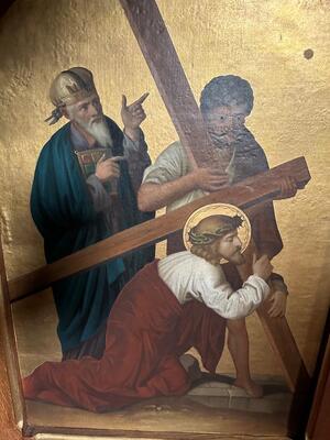 Stations Of The Cross Detail Pictures For Id : 2158450 style Gothic - Style en Oak Frames Painted on Panel, Belgium  19 th century