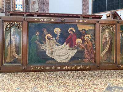 Stations Of The Cross More Pictures Soon ! style Gothic - style en Painted on Linen / Wooden Oak Frames, Netherlands  19 th century ( Anno 1899 )