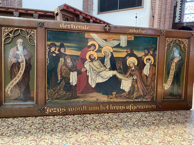Stations Of The Cross More Pictures Soon ! style Gothic - style en Painted on Linen / Wooden Oak Frames, Netherlands  19 th century ( Anno 1899 )