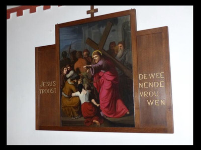 Stations Of The Cross : Source St. Anthony Church Utrecht Netherlands style Gothic - style en Painted on Linen, Dutch 19 th century ( Anno 1870 ) Frames ( 1930 )