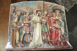 Stations Of The Cross en Terra-Cotta polychrome, Belgium 19th century