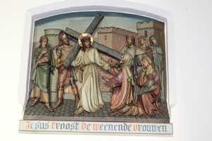 Stations Of The Cross en Terra-Cotta polychrome, Belgium 19th century
