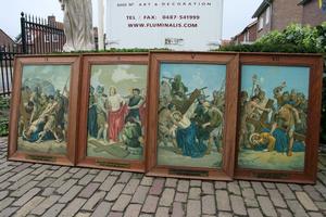 Stations Of The Cross Painted On Canvas en Oak Frames / Canvas, Dutch 19th century