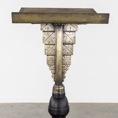 Missal Stand And Paschal Candle Holder. Processional Cross.  Signed : Vandenhoute Anderlecht.  style art - deco en Bronze / Ebony Wood, Belgium  20 th century ( Anno 1930 )