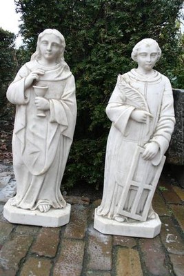 Marble Statues St. John & St. Lawrence style NEO-CLASSICISTIC en Carara Marble, France 19th century
