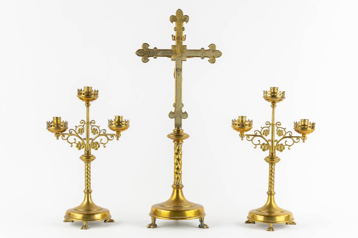 3  Candle Holders With Matching Cross Expected !