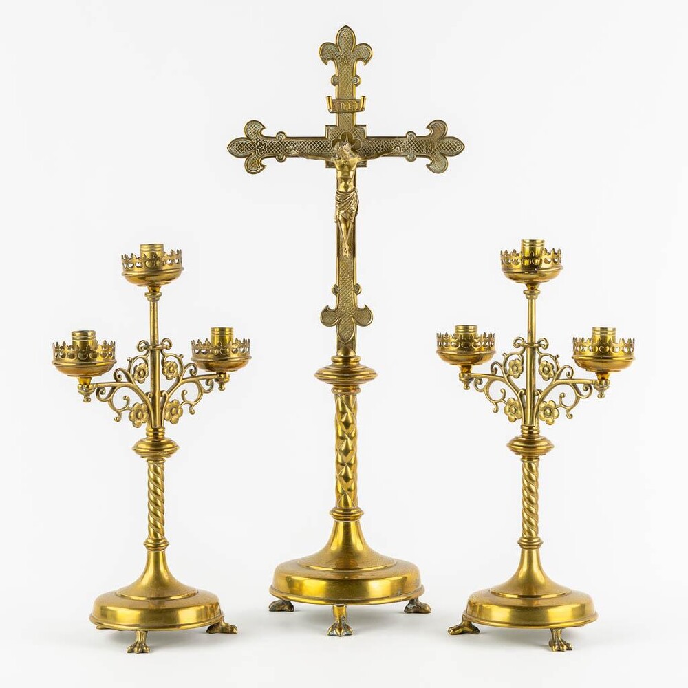 3  Candle Holders With Matching Cross Expected !