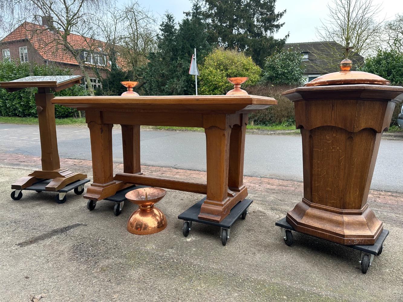 3  Chapel Interior : Table / Missal Stand / Baptismal Font / Candle Sticks