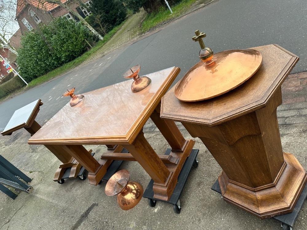 3  Chapel Interior : Table / Missal Stand / Baptismal Font / Candle Sticks