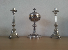 Ciborium Solid Silver / Pair Candle Holders / For Sale Seperate. en Silver, France 19th century