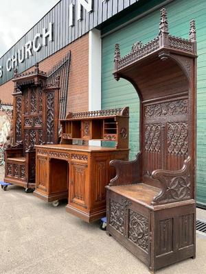 Gothic Furniture en Oak Wood, Belgium / France 19th century