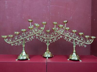 Set of Vintage Ornate Brass Floral 5 Arm Candelabras / Gothic