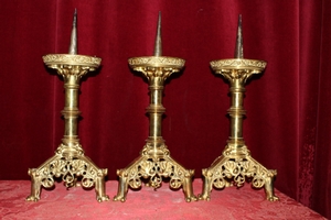 Candle Sticks. Measures Without Pin. Also For Sale As A Pair ! style Gothic - style en Full - Bronze , Belgium 19th century