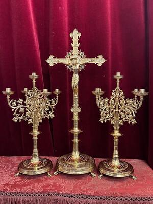 Exceptional Altar - Set style Gothic - Style en Bronze / Polished and Varnished / Stones, Belgium 19 th century ( Anno 1865 )