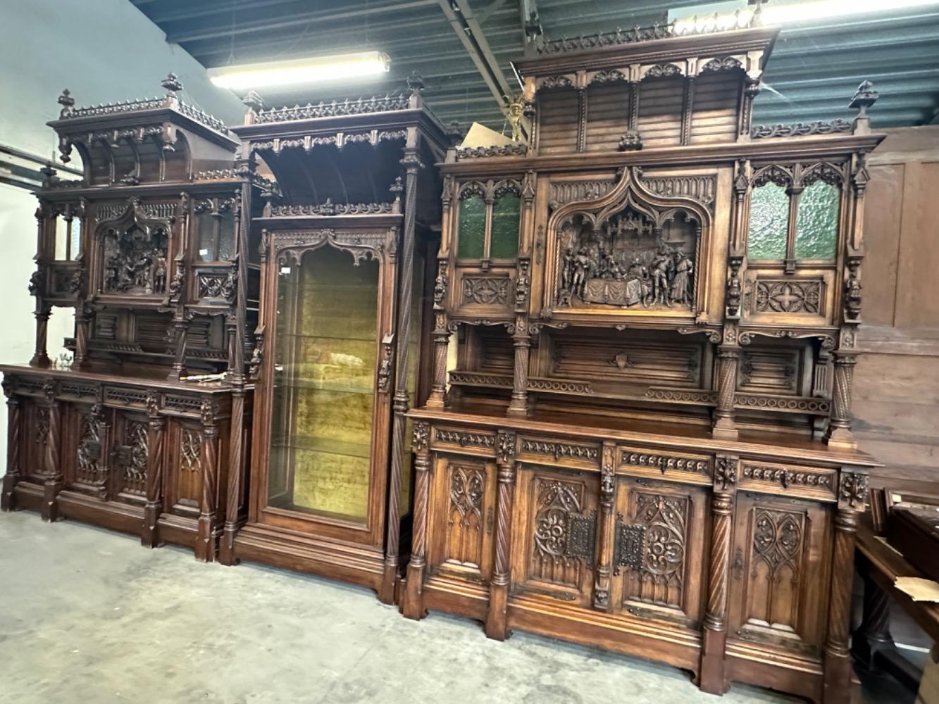 3 Gothic - Style Exceptional Cabinets Expected ! Signed :By The Sculptor Of Italian Origin: Victor Aimone. Higher Price Range !