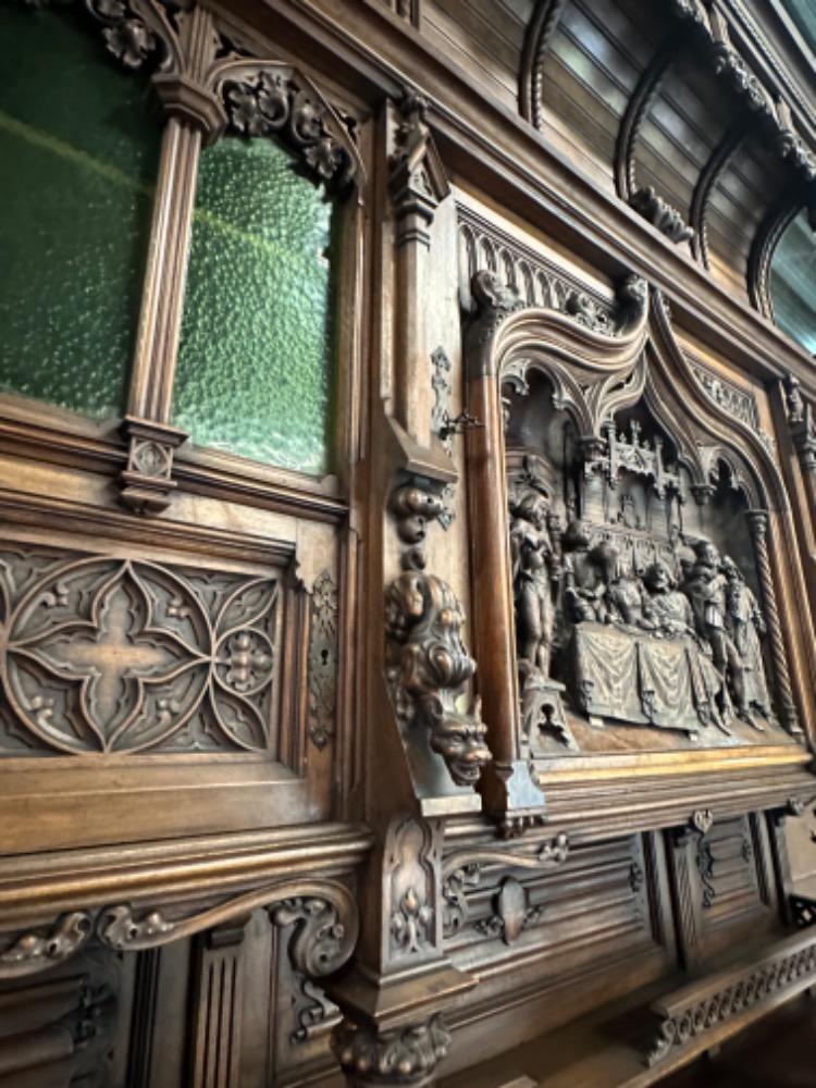 3 Gothic - Style Exceptional Cabinets Expected ! Signed :By The Sculptor Of Italian Origin: Victor Aimone. Higher Price Range !