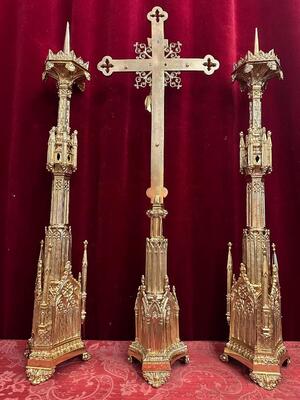 3 Gothic - style Matching Pair Candle Holders With Cross. Measures Candle Holders Without Pin