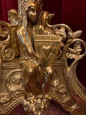 High Quality Altar-Set Full Bronze Romanesque-Style style Romanesque en Bronze / Polished and Varnished, France 19th century ( anno 1880 )