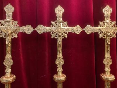 Matching Altar - Crosses style Romanesque en Bronze / Polished and Varnished, France 19 th century ( Anno 1880 )