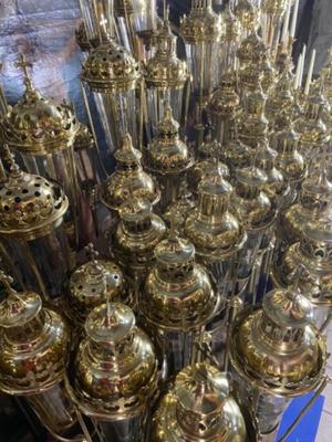 Matching Procession - Lanterns style Gothic - style en Brass / Polished / New Varnished / Glass, Belgium 19th century