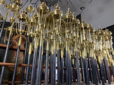 Matching Procession - Lanterns style Gothic - style en Brass / Polished / New Varnished / Glass, Belgium 19th century