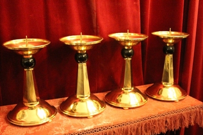 Matching Candle Holders style ART - DECO en Brass / Bronze / Ebony wood / New Polished and Varnished, Belgium 20th century (Anno 1930)