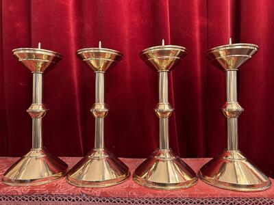 Matching Candle Sticks Height Without Pin. style art - deco en Brass / Gilt, Belgium  20 th century ( Anno 1930 )