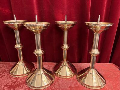 Matching Candle Sticks Height Without Pin. style art - deco en Brass / Gilt, Belgium  20 th century ( Anno 1930 )