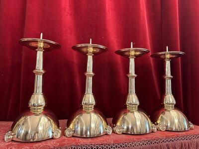 Matching Candle Sticks Height Without Pin. style art - deco en Brass / Bronze / Polished and Varnished, Belgium  20 th century ( Anno 1930 )