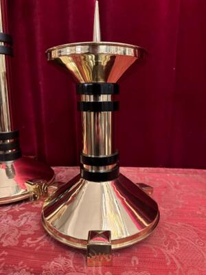 Matching Candle Sticks Height Without Pin. style art - deco en Brass / Bronze / Polished and Varnished / Ebony Wood, Belgium  20 th century ( Anno 1930 )