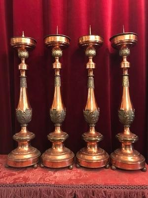 Matching Candle Sticks. Measures Without Pin. style Baroque en COPPER / BRASS, Belgium 18 th century