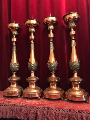 Matching Candle Sticks. Measures Without Pin. style Baroque en COPPER / BRASS, Belgium 18 th century