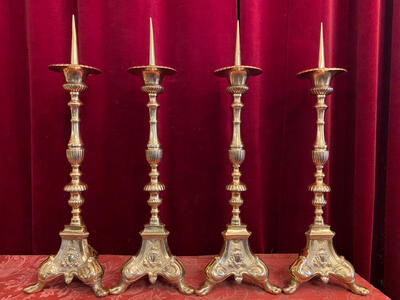 Matching Candle Sticks Height Without Pin. style Baroque - Style en Brass / Bronze / Polished and Varnished, Belgium  19 th century ( Anno 1865 )