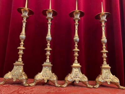 Matching Candle Sticks Height Without Pin. style Baroque - Style en Brass / Bronze / Polished and Varnished, Belgium  19 th century ( Anno 1865 )