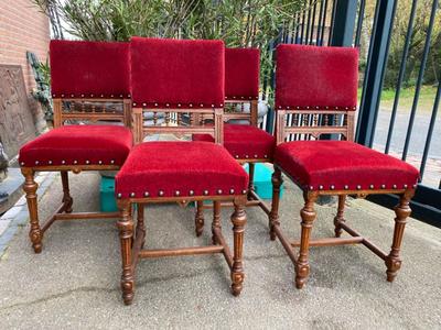 Chairs en Oak Wood / Red Velvet,   19th Century