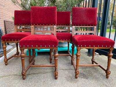 Chairs en Oak Wood / Red Velvet,   19th Century