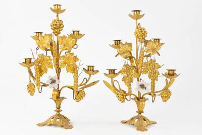 Floral Candle Holders With Matching Wall Sanctuary Lights en Brass / Bronze / Gilt, France 19 th century