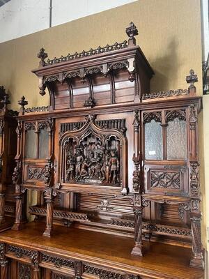 Exceptional Cabinets & Table Expected ! Signed : Victor. Aimone. Higher Price Range ! style Gothic - Style en Walnut wood , France 19 th century